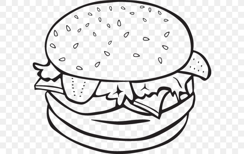 Cheeseburger Hamburger French Fries Junk Food Coloring Book, PNG, 600x519px, Cheeseburger, Artwork, Black And White, Bun, Cola Download Free