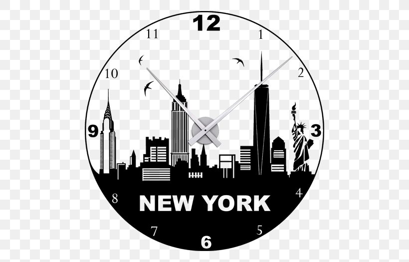 New York City Skyline Wall Decal Clock, PNG, 700x525px, New York City, Aiguille, Alarm Clocks, Black And White, Brand Download Free