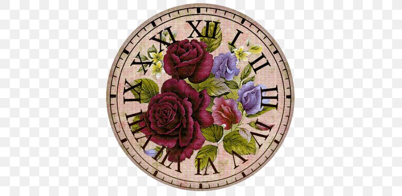 Clock Face Floral Design Garden Roses, PNG, 400x400px, Clock, Clock Face, Cut Flowers, Decoupage, Floral Design Download Free