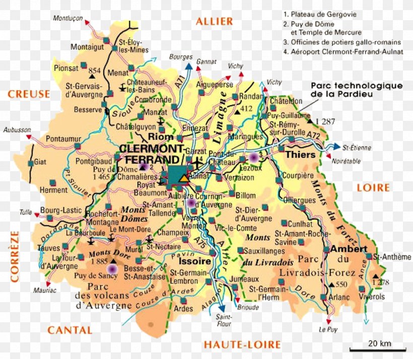Clermont-Ferrand Puy De Dôme Le Puy-en-Velay Map Departments Of France, PNG, 1000x870px, Clermontferrand, Area, Auvergne, Departments Of France, Ecoregion Download Free