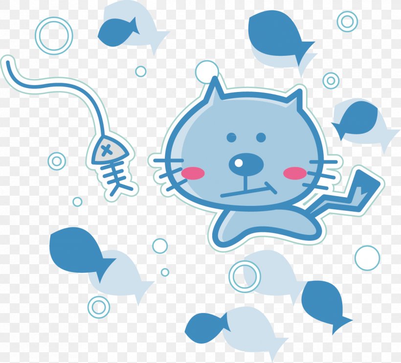 Cat Kitten Fish Pet, PNG, 1243x1125px, Cat, Area, Blue, Cartoon, Cuteness Download Free