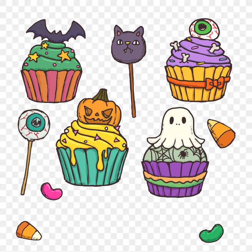 Cupcake Gugelhupf Bakery Halloween, PNG, 3376x3387px, Cupcake, Art, Artwork, Bakery, Bread Download Free