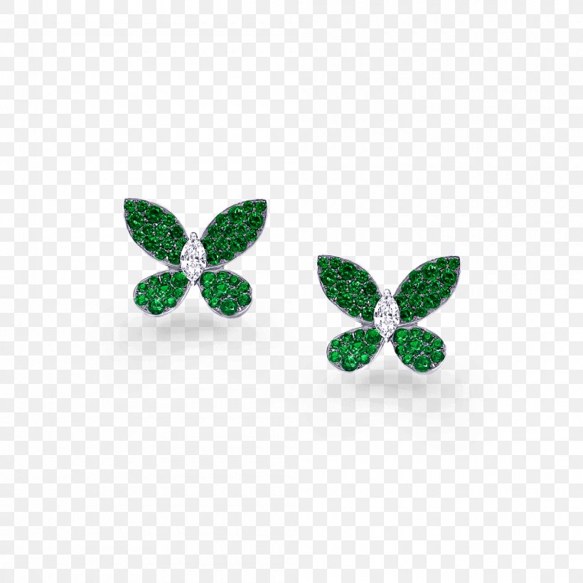 Earring Emerald Butterfly Gemstone Graff Diamonds, PNG, 1000x1000px, Earring, Brooch, Butterfly, Charms Pendants, Diamond Download Free