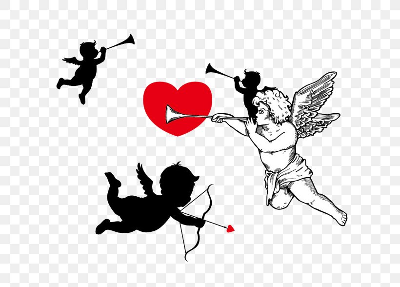 Cupid And Psyche Silhouette Royalty-free, PNG, 719x588px, Watercolor, Cartoon, Flower, Frame, Heart Download Free
