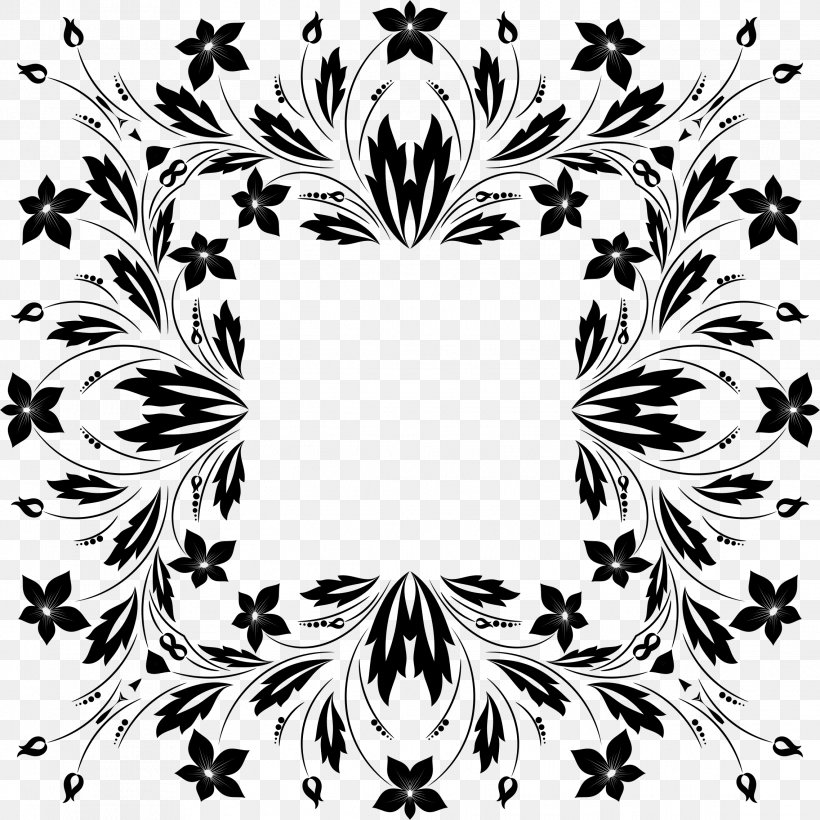 Flower Floral Design Black And White Clip Art, PNG, 2276x2276px, Flower, Black, Black And White, Branch, Flora Download Free