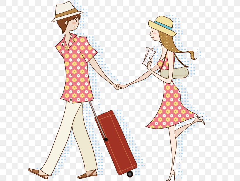 Travel Couple Computer File, PNG, 628x621px, Watercolor, Cartoon, Flower, Frame, Heart Download Free