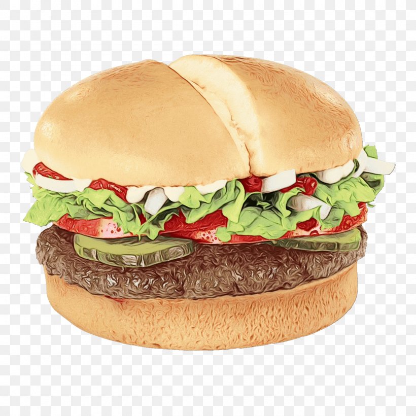 Hamburger, PNG, 1280x1280px, Watercolor, Cheeseburger, Cuisine, Dish, Fast Food Download Free
