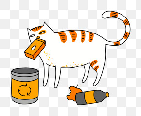 Cat Food - Cat With Trash And Recycling Items PNG