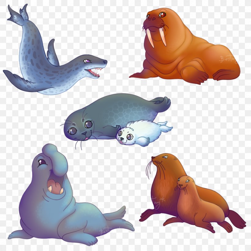 Sea Lion Walrus Elephant Seal Leopard Seal Harp Seal, PNG, 1000x1000px, Sea Lion, Animal Figure, Carnivoran, Cartoon, Dolphin Download Free
