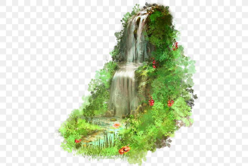 Cartoon Nature Background, PNG, 488x550px, Waterfall, Botanical Garden, Drawing, Grass, Green Download Free