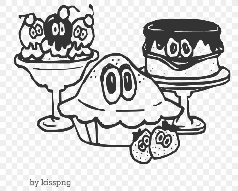 Dessert, Cake, Ice Cream, Food, PNG, 1500x1200px, Coloring Book, Art, Artwork, Black And White, Cartoon Download Free