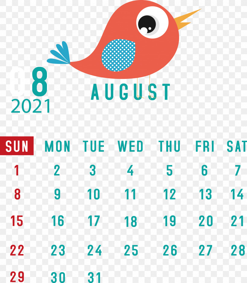 August 2021 Calendar August Calendar 2021 Calendar, PNG, 2617x3000px, 2021 Calendar, Beak, Calendar System, Geometry, Line Download Free
