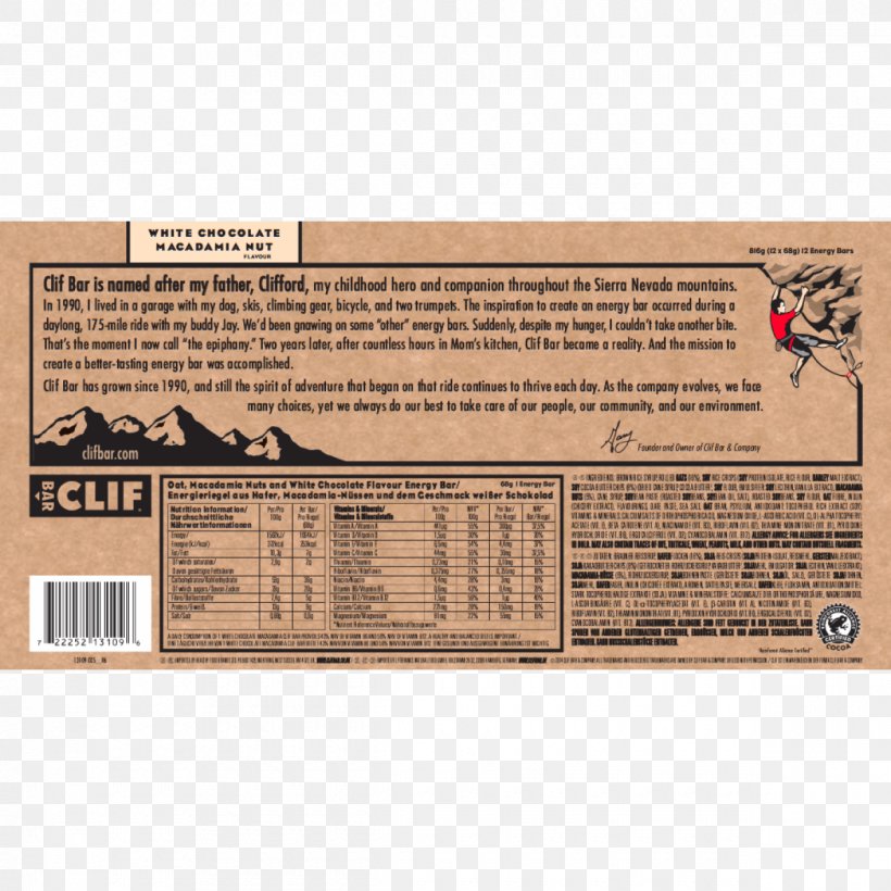 Chocolate Brownie Clif Bar & Company Nutrition Facts Label Energy Bar, PNG, 1200x1200px, Chocolate Brownie, Calorie, Chocolate, Chocolate Chip, Clif Bar Download Free