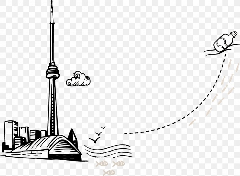 CN Tower Drawing Eiffel Tower Line Art, PNG, 1001x737px, Cn Tower, Area, Black, Black And White, Drawing Download Free
