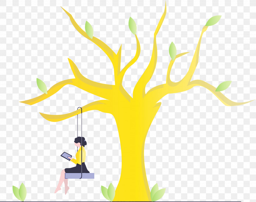 Yellow Tree Branch Line Plant Stem, PNG, 3000x2371px, Tree Swing, Branch, Line, Paint, Plant Download Free