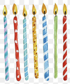 Birthday Candles - Colorful Striped And Dotted Birthday Candles PNG