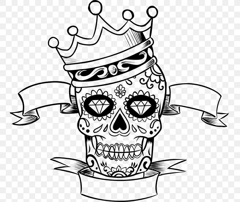 La Calavera Catrina Skull Day Of The Dead Coloring Book, PNG, 754x690px, Calavera, Artwork, Black And White, Bone, Child Download Free