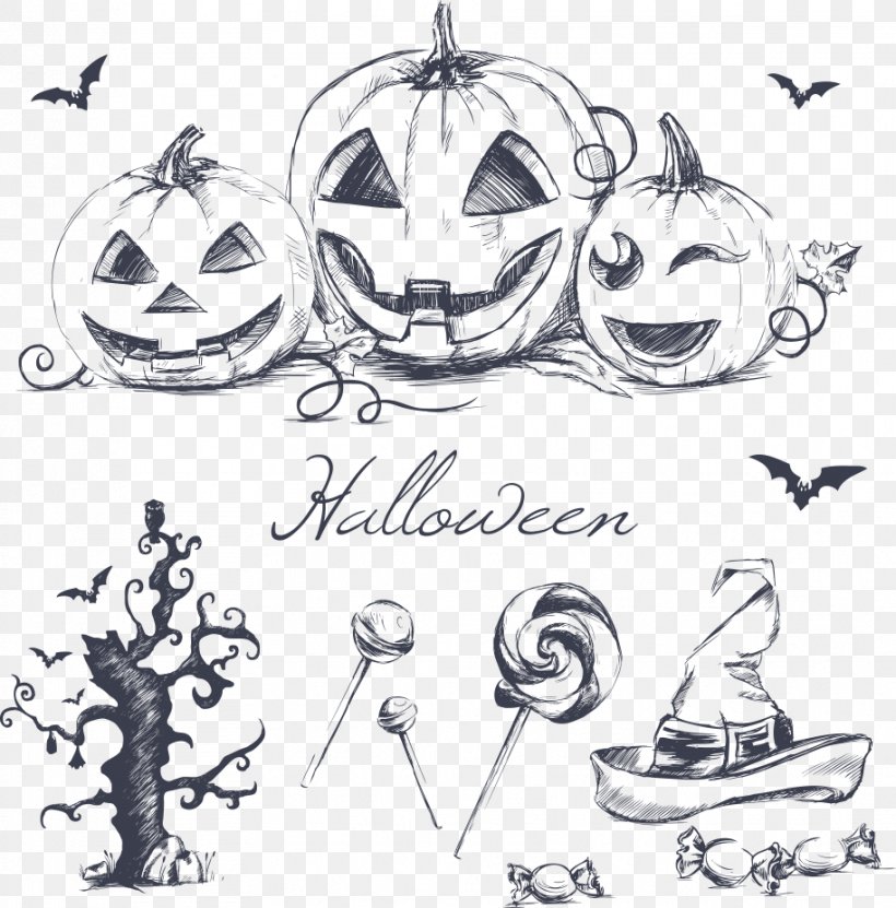 Halloween Drawing Pumpkin Wallpaper, PNG, 914x927px, Halloween, Artwork, Black And White, Body Jewelry, Brand Download Free