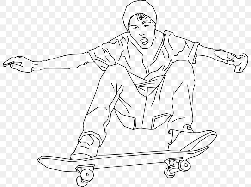 Skateboarding Trick Ollie Roller Skating, PNG, 800x611px, Skateboarding, Arm, Art, Artwork, Black And White Download Free
