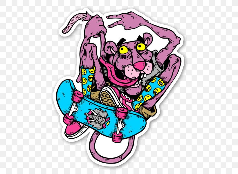 Sticker The Pink Panther Skateboarding Image, PNG, 508x600px, Sticker, Black Panther, Cartoon, Decal, Label Download Free