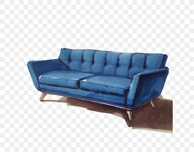 Couch Sofa Bed Furniture Drawing Interior Design Services, PNG, 640x640px, Couch, Architecture, Art, Blue, Decorative Arts Download Free