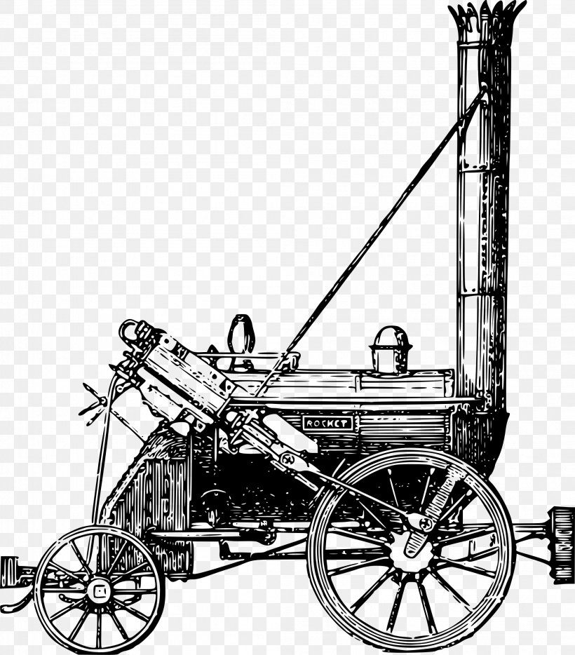 Rail Transport Stephenson's Rocket Train Locomotive, PNG, 2107x2400px, Rail Transport, Bicycle, Bicycle Accessory, Black And White, Cart Download Free