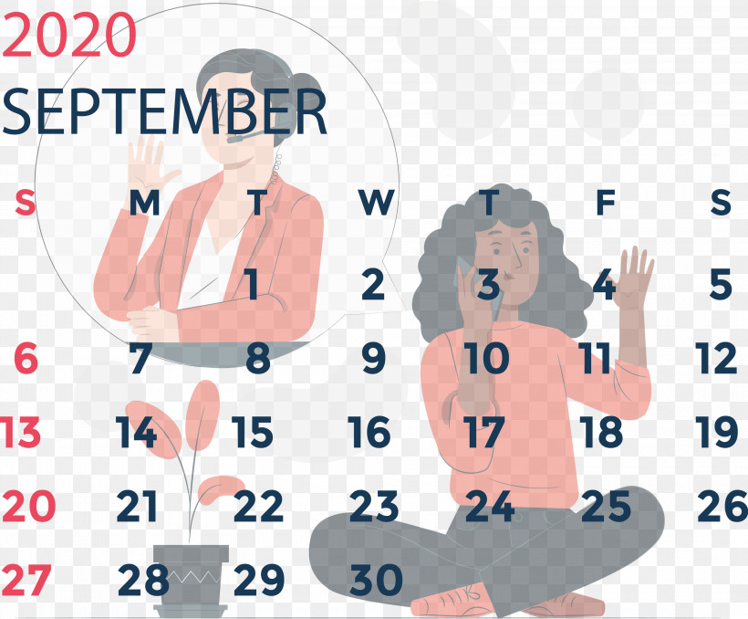 September 2020 Calendar September 2020 Printable Calendar, PNG, 3000x2483px, September 2020 Calendar, Area, Calendar System, Conversation, Human Download Free