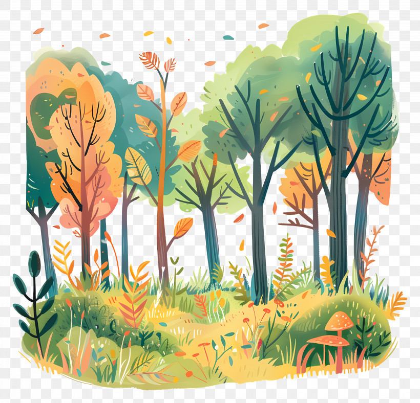 Forest Background - Autumn Forest Landscape Illustration PNG