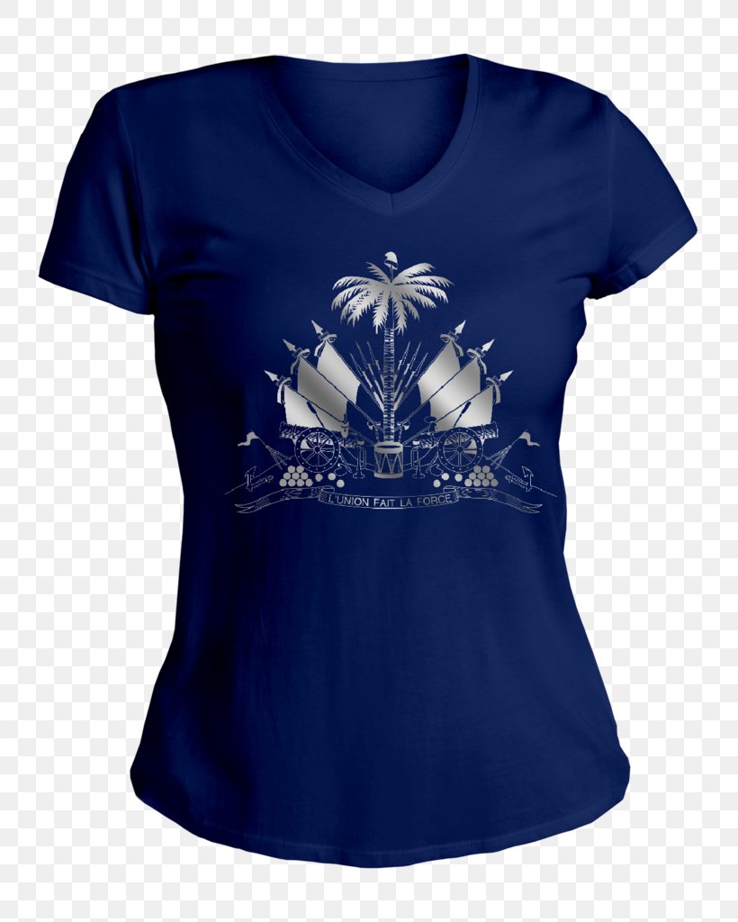 T-shirt Coat Of Arms Of Haiti Clothing, PNG, 768x1024px, Tshirt, Active Shirt, Arecaceae, Blue, Caribbean Download Free