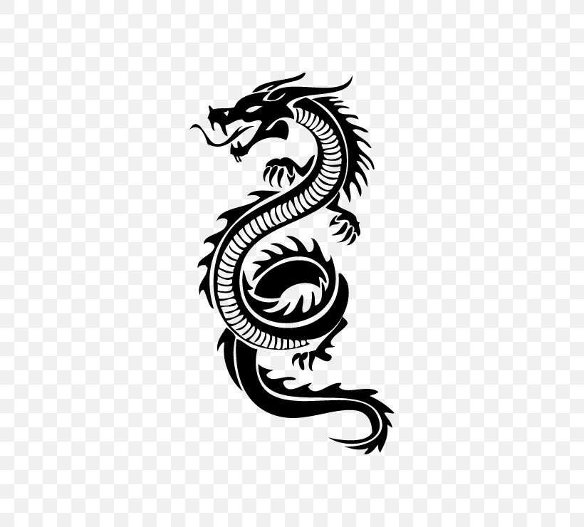 Tattoo Chinese Dragon, PNG, 740x740px, Tattoo, Black And White, Chinese Dragon, Dragon, Fictional Character Download Free