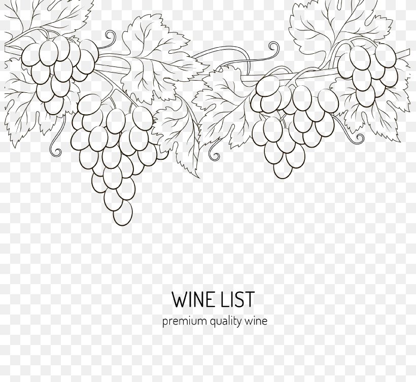 Wine Drawing Download Grape, PNG, 801x753px, Wine, Area, Black And White, Border, Drawing Download Free