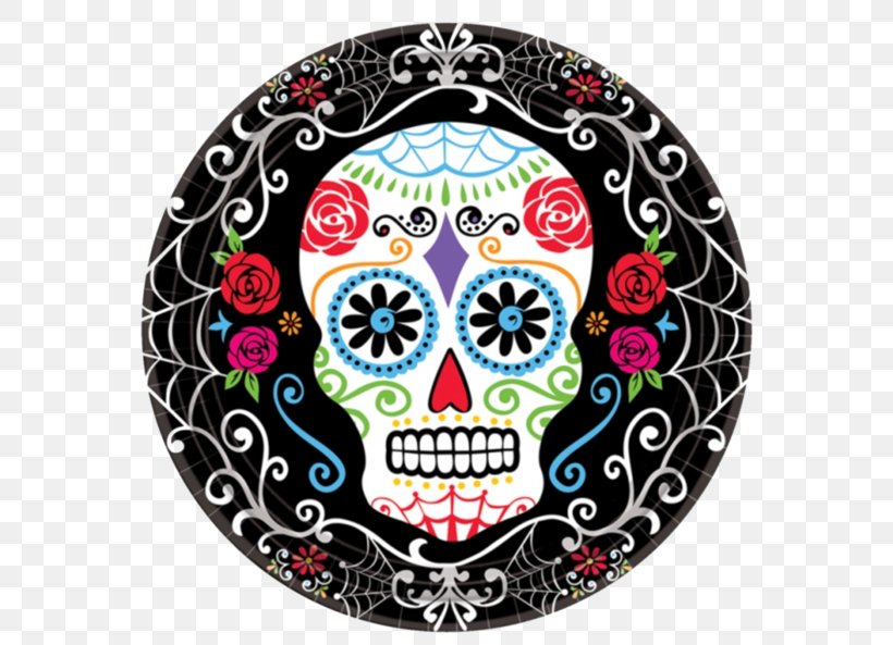 Calavera Day Of The Dead Cloth Napkins Plate Party, PNG, 600x593px, Calavera, Bone, Carnival, Cloth Napkins, Cup Download Free