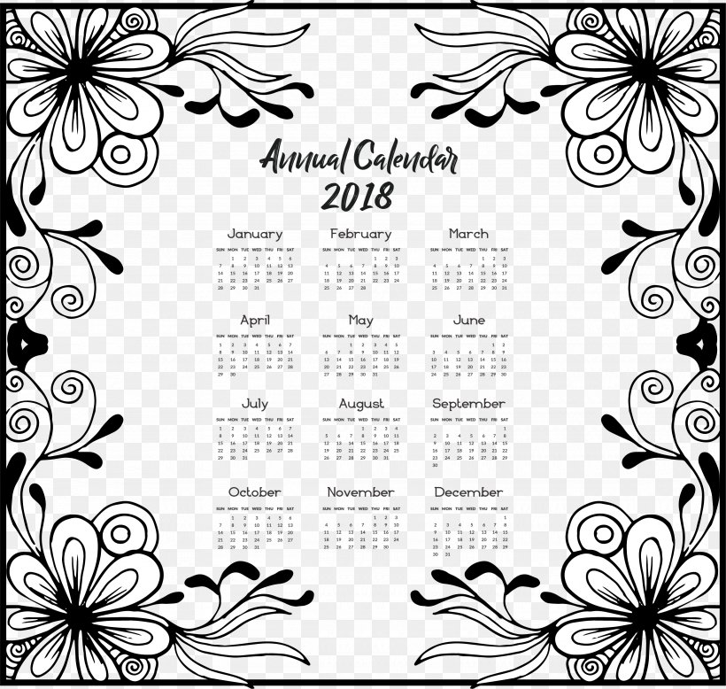 Google Calendar Euclidean Vector Template Download, PNG, 3279x3115px, Calendar, Area, Black, Black And White, Flora Download Free