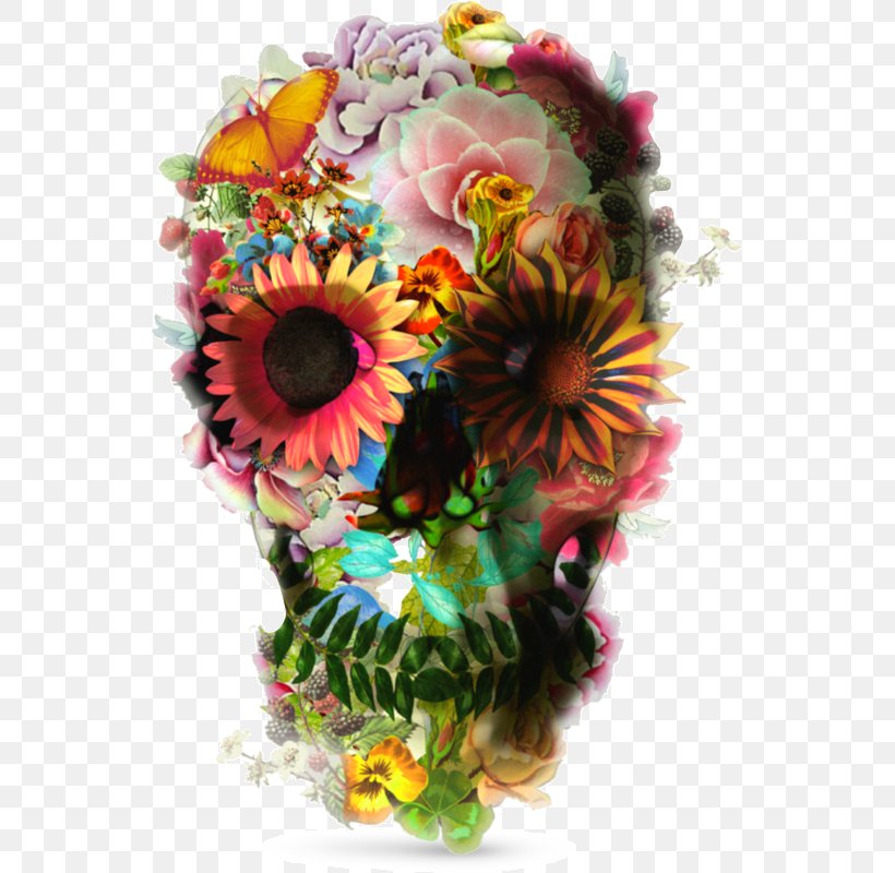 T-shirt Skull Flower Sleeve Top, PNG, 541x800px, Tshirt, Artificial Flower, Blouse, Canvas Print, Clothing Download Free