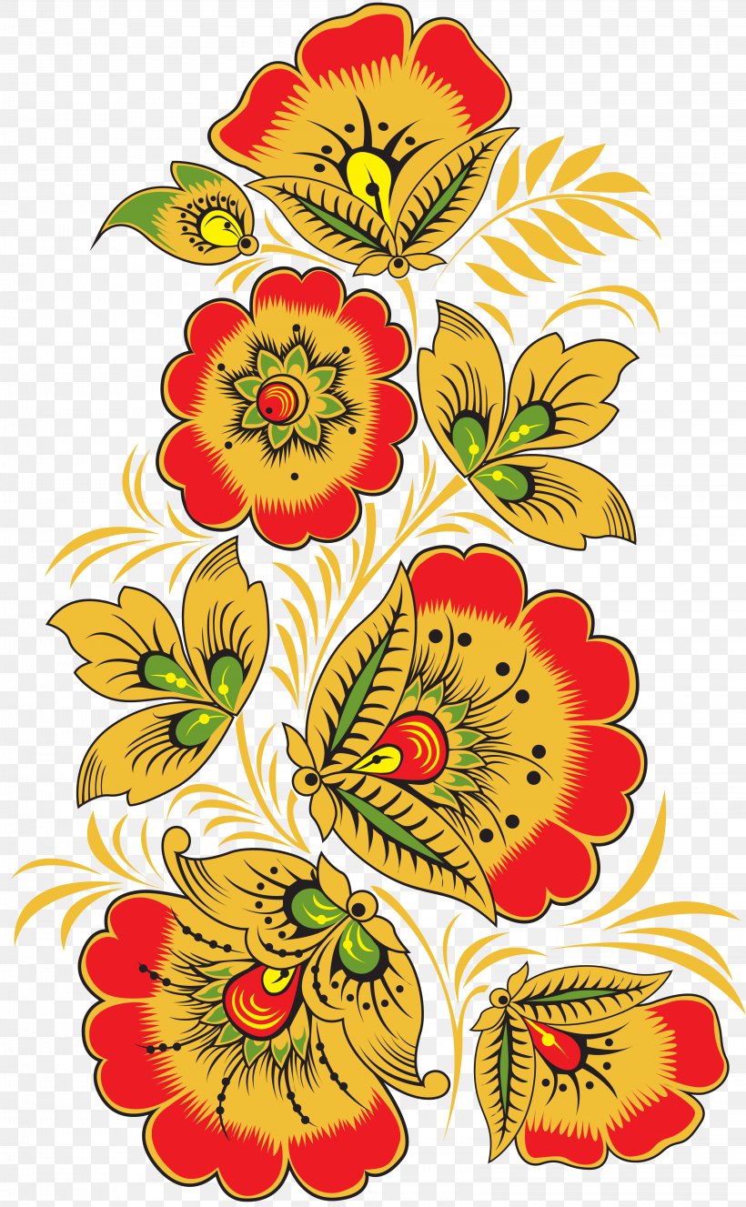 Floral Design Khokhloma Ornament Art Clip Art, PNG, 3198x5177px, Floral Design, Art, Artwork, Chrysanths, Cut Flowers Download Free