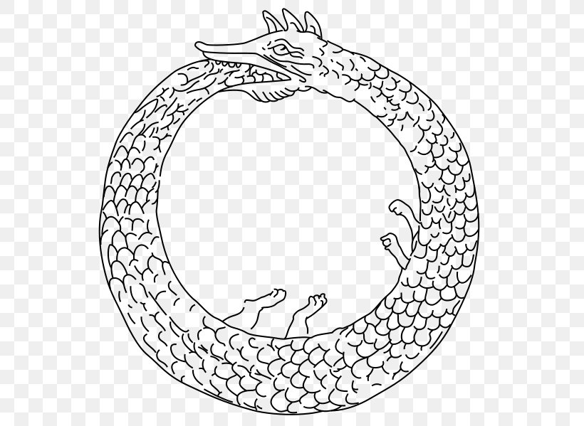 Ouroboros Clip Art, PNG, 586x599px, Ouroboros, Area, Black And White, Drawing, Infinity Symbol Download Free