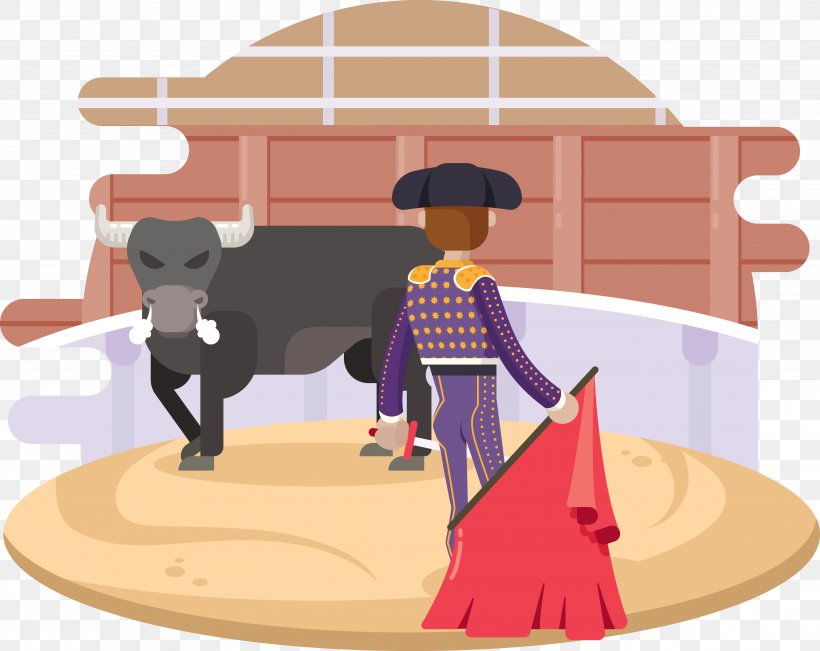Cattle Spanish-style Bullfighting Illustration, PNG, 4377x3475px, Cattle, Art, Bull, Bullfighter, Bullfighting Download Free