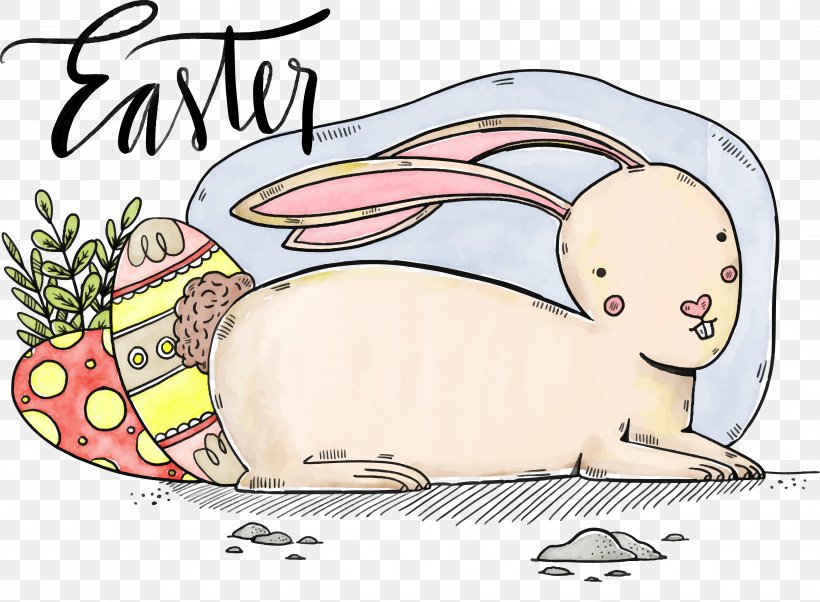 Domestic Rabbit Easter Bunny Watercolor Painting, PNG, 4901x3600px, Watercolor, Cartoon, Flower, Frame, Heart Download Free