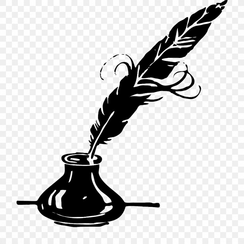 Quill Inkwell Paper Pen Clip Art, PNG, 1000x1000px, Quill, Artwork, Beak, Bird, Black And White Download Free