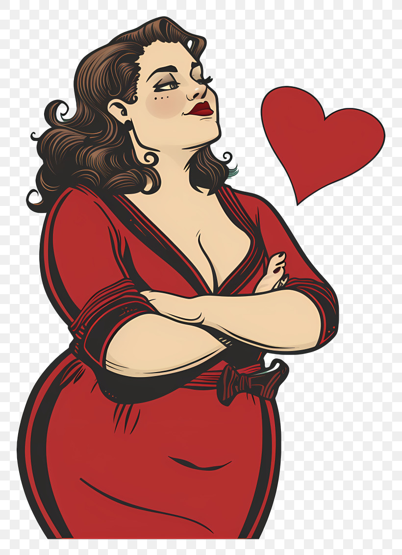 Cartoon Fashion Woman - Confident Woman In Red Dress Illustration PNG