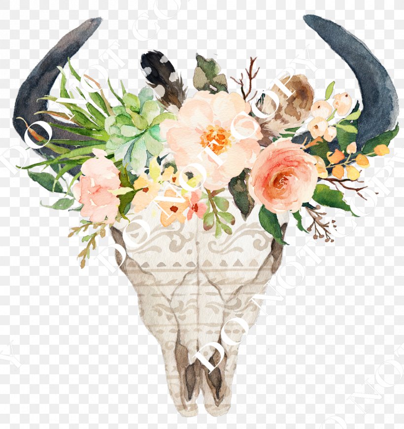 Cattle Skull Bull Decal Flower, PNG, 1205x1280px, Cattle, Artificial Flower, Bone, Bull, Craft Download Free