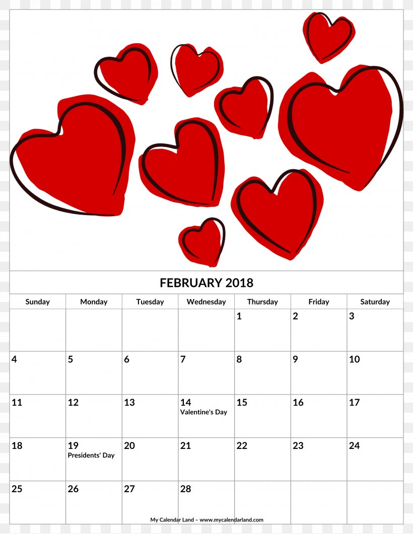 Valentine's Day Calendar Date 0 Gift, PNG, 2550x3300px, 2016, 2018, Calendar, Area, Calendar Date Download Free