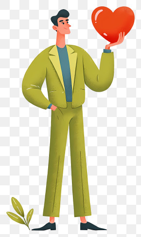 Man In Green Suit Holding Heart PNG