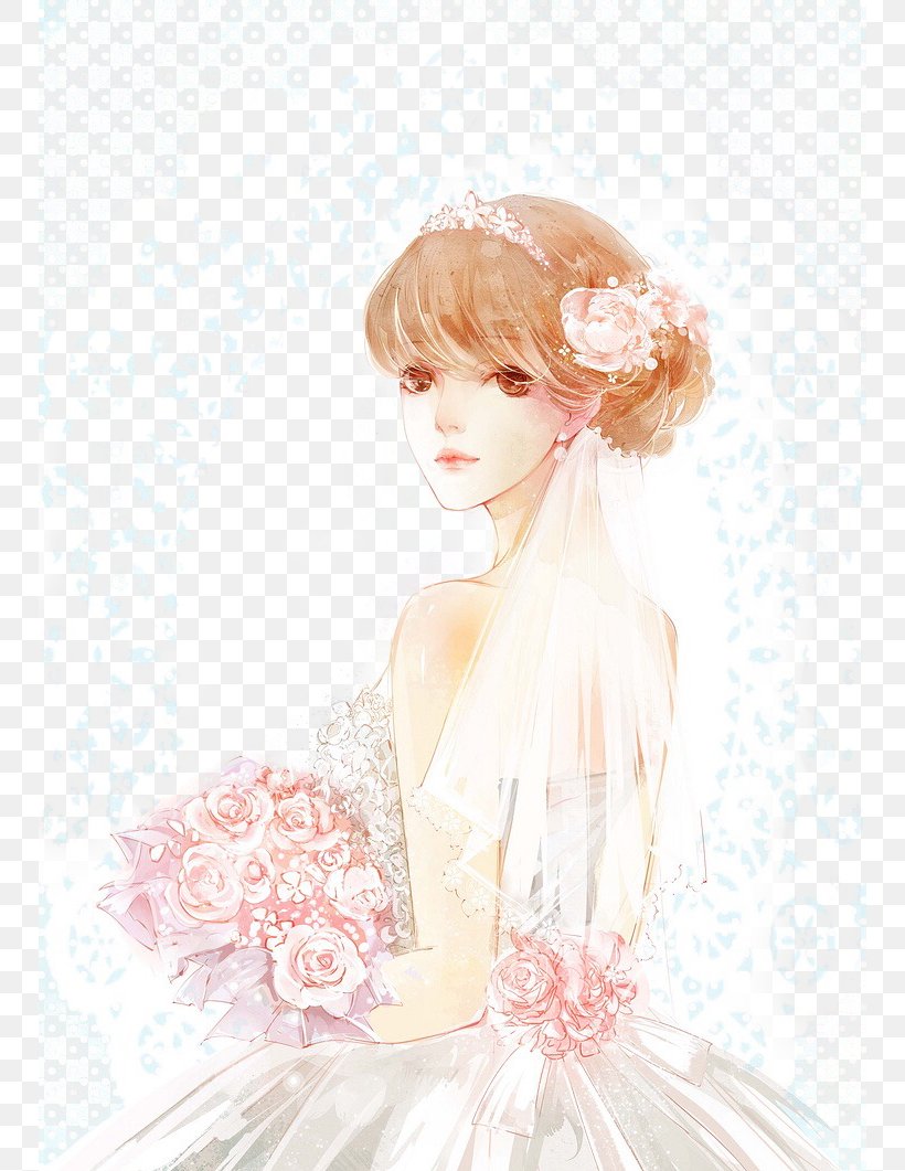 Bride Wedding Illustration, PNG, 750x1061px, Watercolor, Cartoon, Flower, Frame, Heart Download Free