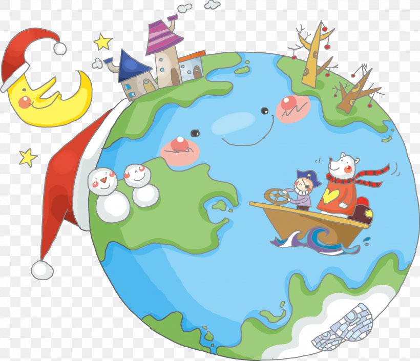 Earth Cartoon Christmas Illustration, PNG, 3345x2876px, Earth, Animation, Area, Art, Baby Toys Download Free