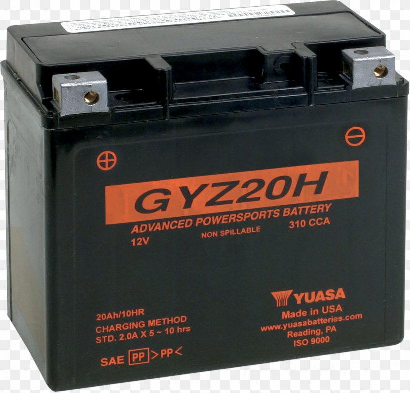Electric Battery Yuasa GYZ20H 12V High Performance Maintenance Free VRLA Battery Motorcycle GS Yuasa, PNG, 1200x1151px, Electric Battery, Auto Part, Battery, Car, Electronics Accessory Download Free