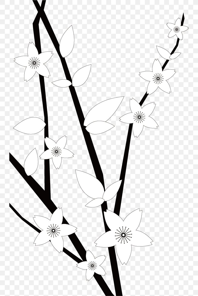 Plum Blossom Snow, PNG, 744x1225px, Plum Blossom, Black And White, Branch, Gratis, Monochrome Download Free