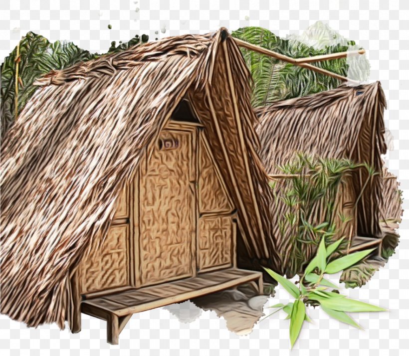 Hut Shack Wood Grass Tree, PNG, 882x768px, Watercolor, Grass, House, Hut, Paint Download Free