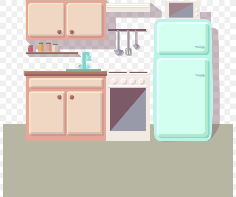 Kitchen Euclidean Vector Drawing Refrigerator, PNG, 800x685px, Kitchen, Drawing, Floor, Furniture, Kitchen Cabinet Download Free