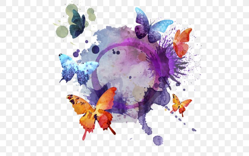 Butterfly Watercolor Painting Vector Graphics Image, PNG, 512x512px, Butterfly, Art, Color, Drawing, Ink Wash Painting Download Free